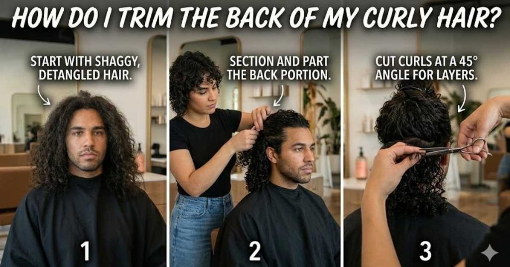 How do I trim the back of my curly hair?